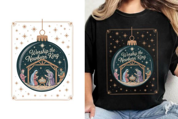 Elevate Your Holiday Collection with the Worship the Newborn King Christian Shirt Design
