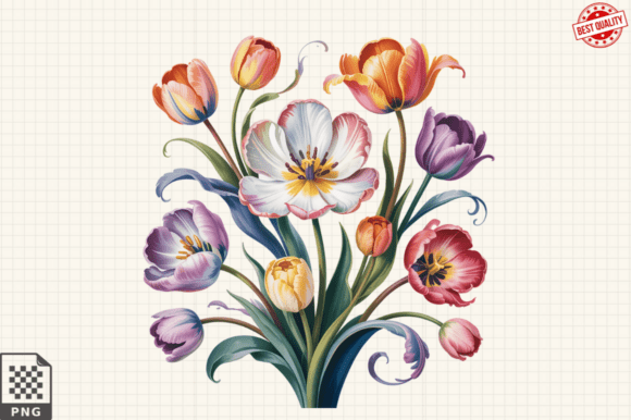 Elevating Digital Craftsmanship with Watercolor Spring Tulip Flowers Clipart