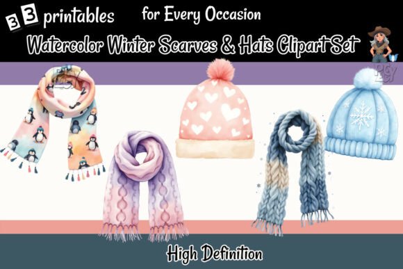 Evaluating Watercolor Winter Scarves Hats Clipart for Seasonal Design Projects