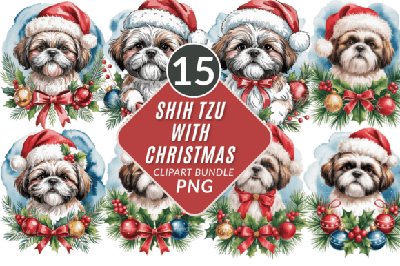 Festive Shih Tzu Christmas PNG for Sublimation & Crafts