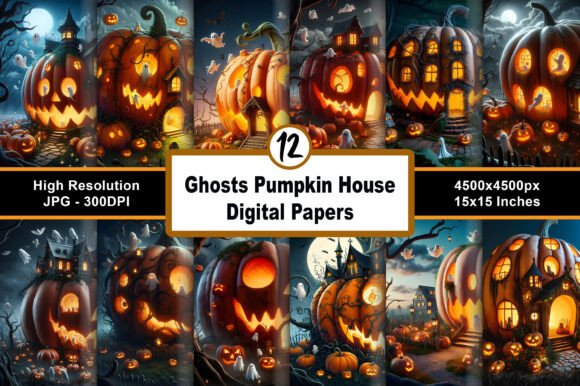 Ghosts Pumpkin House Digital Papers JPG