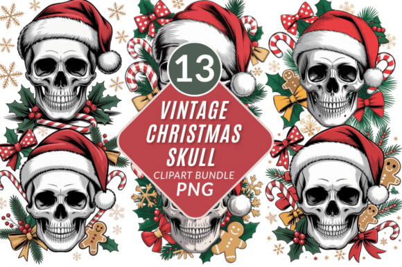 Unleash Holiday Edge with the Christmas Skull Png Sublimation Bundle